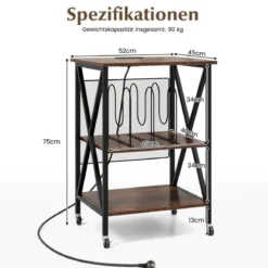 Beistelltisch mit Ladestation & Trennwand Rollständer Plattenspielerständer CD Rollschrank