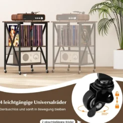 Beistelltisch mit Ladestation & Trennwand Rollständer Plattenspielerständer CD Rollschrank