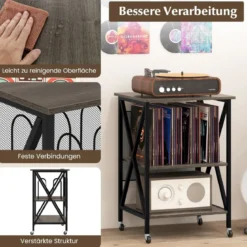 Beistelltisch mit Ladestation & Trennwand Rollständer Plattenspielerständer CD Rollschrank
