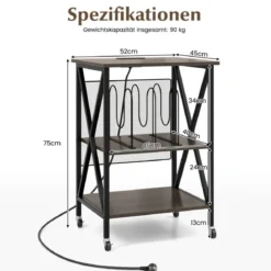 Beistelltisch mit Ladestation & Trennwand Rollständer Plattenspielerständer CD Rollschrank
