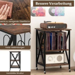 Beistelltisch mit Ladestation & Trennwand Rollständer Plattenspielerständer CD Rollschrank