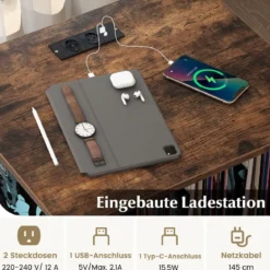 Beistelltisch mit Ladestation & Trennwand Rollständer Plattenspielerständer CD Rollschrank
