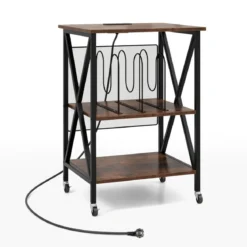 Beistelltisch mit Ladestation & Trennwand Rollständer Plattenspielerständer CD Rollschrank