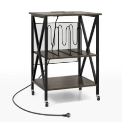 Beistelltisch mit Ladestation & Trennwand Rollständer Plattenspielerständer CD Rollschrank