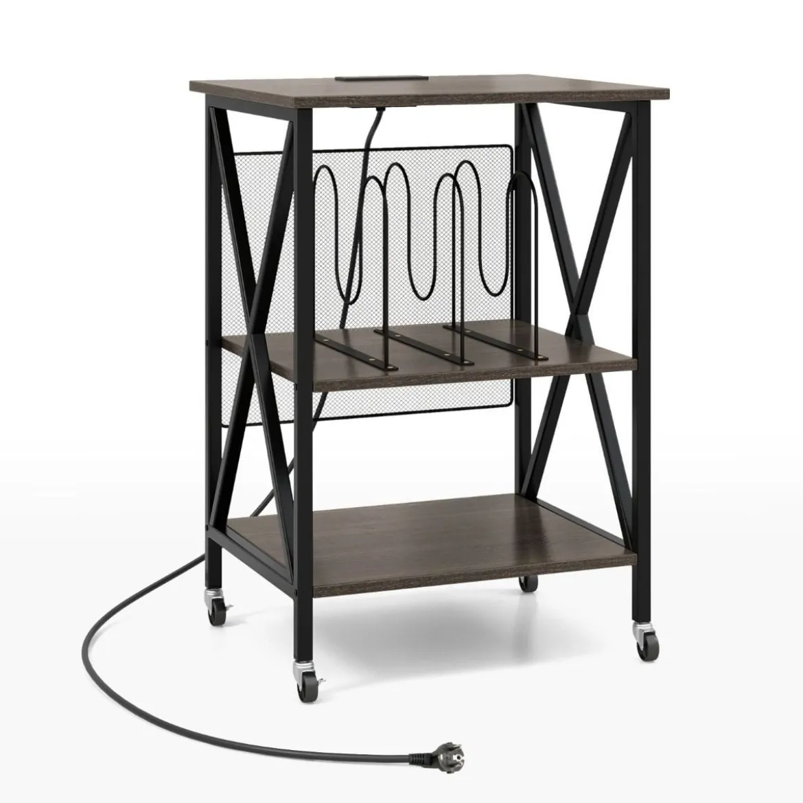 Beistelltisch mit Ladestation & Trennwand Rollständer Plattenspielerständer CD Rollschrank