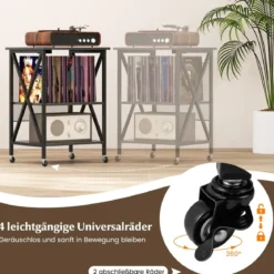Beistelltisch mit Ladestation & Trennwand Rollständer Plattenspielerständer CD Rollschrank