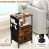 Beistelltisch mit Ladestation Nachttisch mit 2 faltbaren Stoffschubladen 6 seitlichen Aufbewahrungstaschen Rustikal Braun