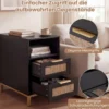 Beistelltisch mit Ladestation & 2 Schubladen Nachttisch aus Ratten & Holz Sofatisch Schwarz