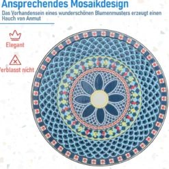 Beistelltisch mit Mosaikplatte aus Keramikfliesen Bistrotisch mit Gebogenen Metallbeinen Blau