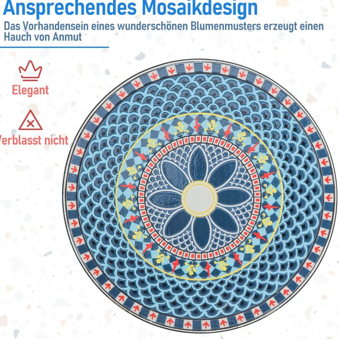 Beistelltisch mit Mosaikplatte aus Keramikfliesen Bistrotisch mit Gebogenen Metallbeinen Blau