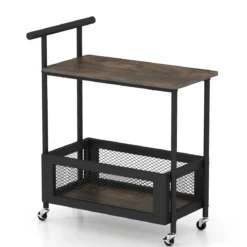 Beistelltisch mit Rollen Couchtisch mit Griff Wohnzimmertisch mit offener Ablagefläche 60 x 40 x 72 cm Schwarz