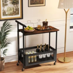 Beistelltisch mit Rollen Couchtisch mit Griff Wohnzimmertisch mit offener Ablagefläche 60 x 40 x 72 cm Schwarz