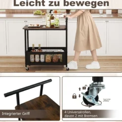 Beistelltisch mit Rollen Couchtisch mit Griff Wohnzimmertisch mit offener Ablagefläche 60 x 40 x 72 cm Schwarz