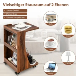 Beistelltisch mit Rollen Mobiler C-förmiger Sofatisch 42,5 x 38 x 67 cm Braun