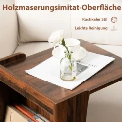 Beistelltisch mit Rollen Mobiler C-förmiger Sofatisch 42,5 x 38 x 67 cm Braun