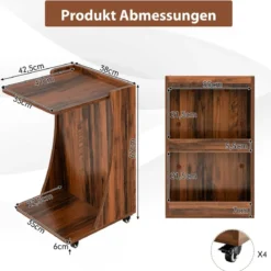 Beistelltisch mit Rollen Mobiler C-förmiger Sofatisch 42,5 x 38 x 67 cm Braun
