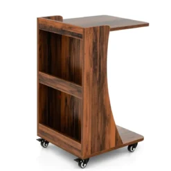 Beistelltisch mit Rollen Mobiler C-förmiger Sofatisch 42,5 x 38 x 67 cm Braun