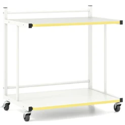 Beistelltisch mit Rollen & 2 Offenen Ablagen Druckertisch C-Form Couchtisch Sofatisch Weiß