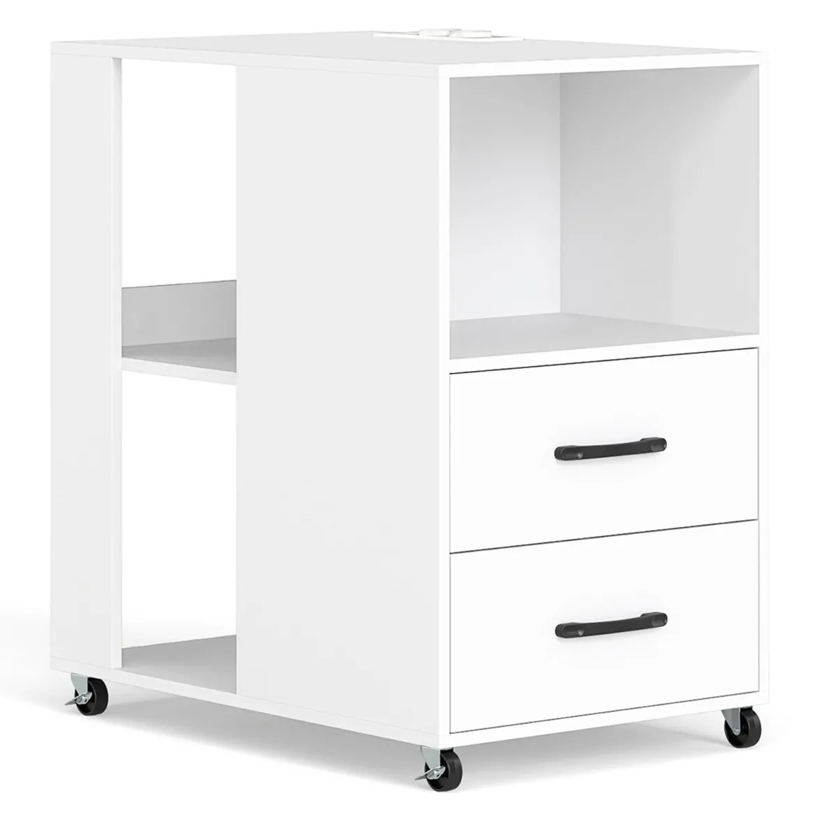 Beistelltisch mit Rollen rollbarer Nachttisch mit Schubladen & Regalen Nachttisch Weiß