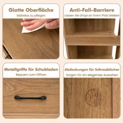 Beistelltisch mit Rollen rollbarer Nachttisch mit Schubladen & Regalen Nachttisch Natur