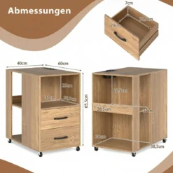 Beistelltisch mit Rollen rollbarer Nachttisch mit Schubladen & Regalen Nachttisch Natur