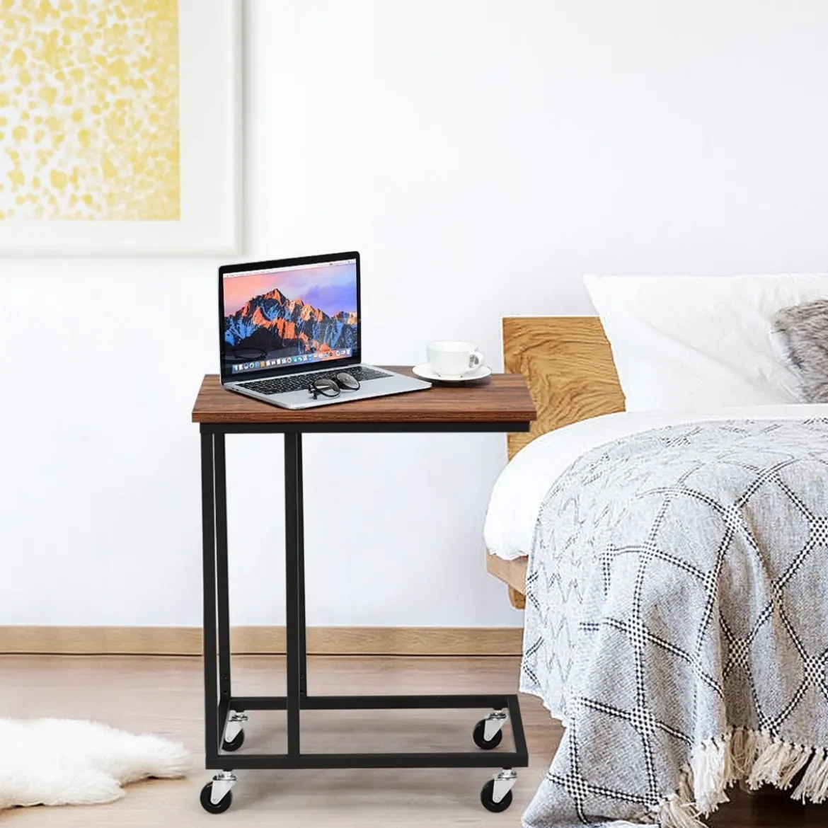 Beistelltisch mit Rollen Sofatisch Kaffeetisch Industrie-Design Laptoptisch Metall Couchtisch Rustikales Braun