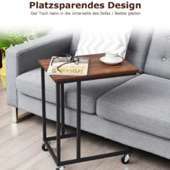 Beistelltisch mit Rollen Sofatisch Kaffeetisch Industrie-Design Laptoptisch Metall Couchtisch Rustikales Braun