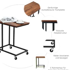 Beistelltisch mit Rollen Sofatisch Kaffeetisch Industrie-Design Laptoptisch Metall Couchtisch Rustikales Braun