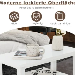 Beistelltisch mit 2 Schubladen und offenem Regalfach Nachttisch mit Metallgriffen Weiß