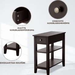 Beistelltisch mit Schublade und Ablage 3-Stöckiger Konsolentisch aus Holz 60 x 28,5 x 61cm Braun