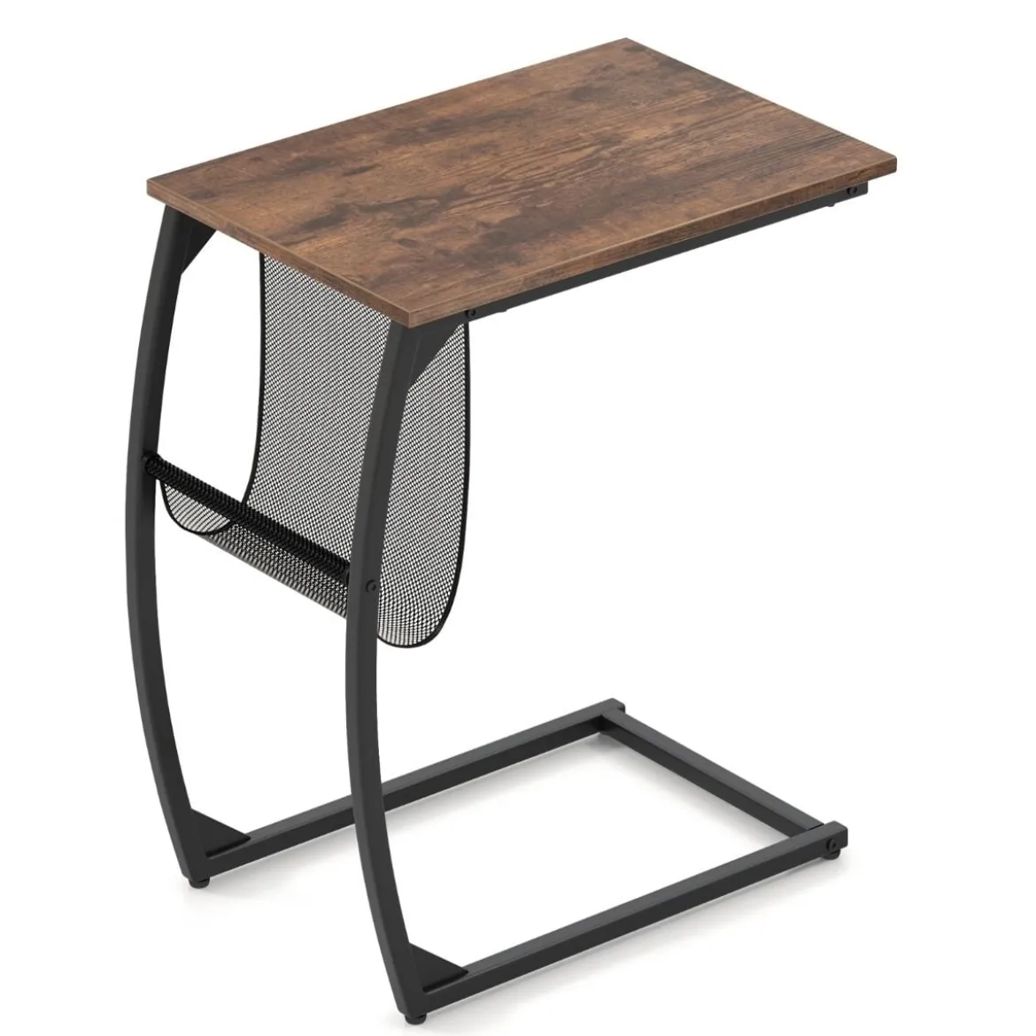 Beistelltisch mit Seitentasche Industrie-Design Laptoptisch C-förmiger Sofatisch Kaffeetisch