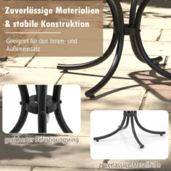 Beistelltisch mit Tischplatte aus Gehärtetem Glas Wetterfester Balkontisch Kleiner Gartentisch