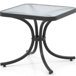 Beistelltisch mit Tischplatte aus Gehärtetem Glas Wetterfester Balkontisch Kleiner Gartentisch