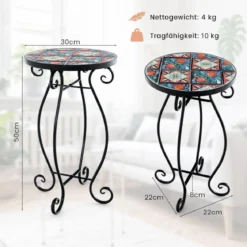 Beistelltisch Mosaiktisch Rund Mosaik Gartentisch Bistrotisch ∅30 x 50 cm