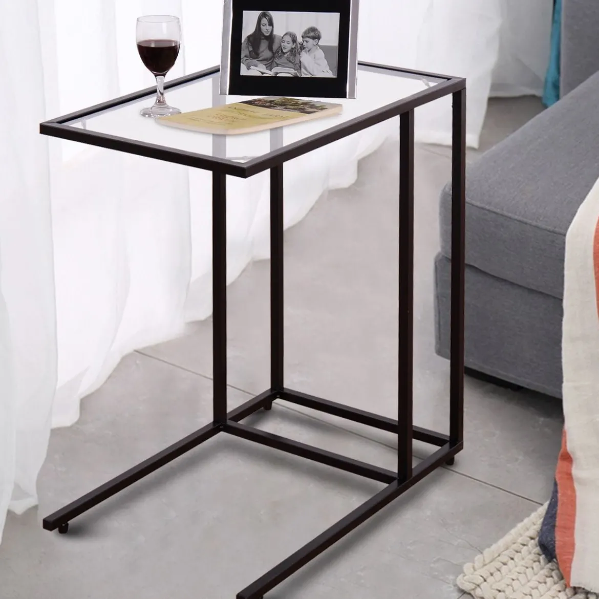 Beistelltisch Nachttisch Couchtisch Kaffeetisch Balkontisch Glastisch Metall + Hartglas