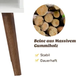 Beistelltisch Nachttisch mit Schublade Nachtschrank aus Gummiholz Walnuss + Weiß