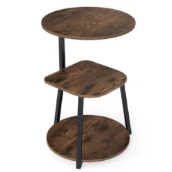 Beistelltisch Nachttisch Rund mit 3 Ebenen Gesamtbelastbarkeit von bis zu 40 kg 42,5 x 42,5 x 61 cm Braun