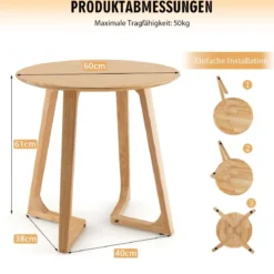 Beistelltisch rund Sofatisch Holz Kaffeetisch Laptoptisch belastbar bis 50kg Couchtisch Natur
