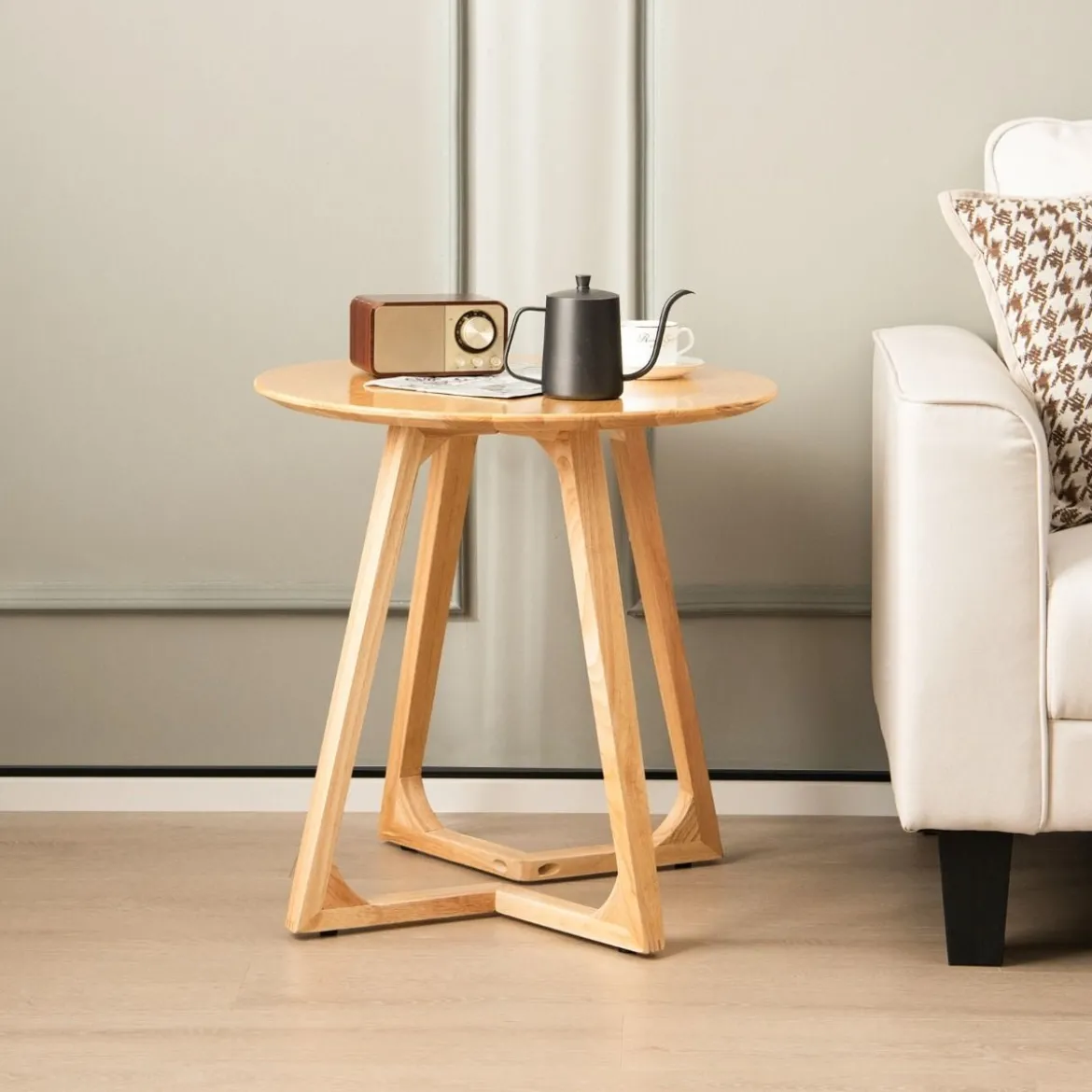 Beistelltisch rund Sofatisch Holz Kaffeetisch Laptoptisch belastbar bis 50kg Couchtisch Natur