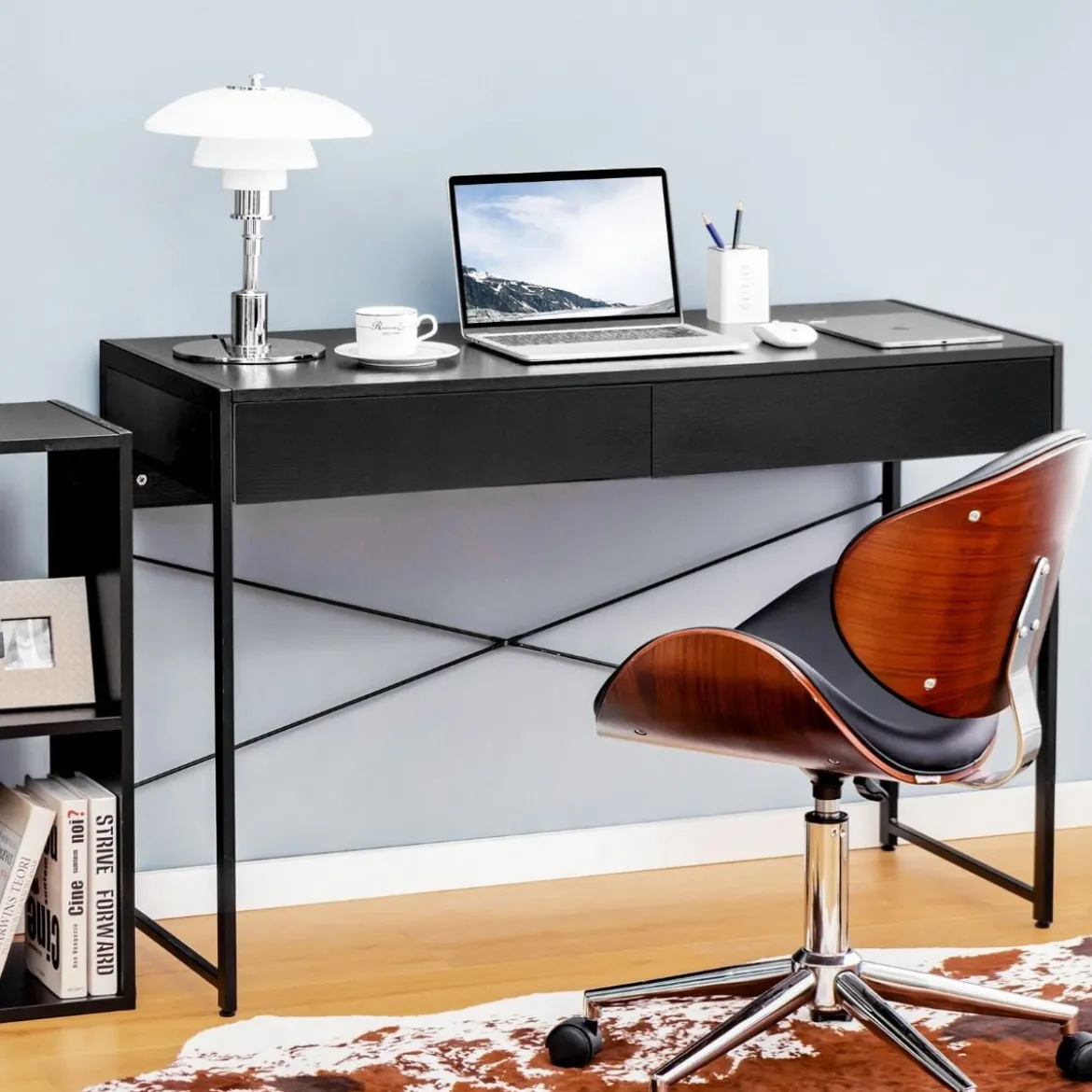 Beistelltisch Sechseckiger Couchtisch mit Metallrahmen & Tischplatte 40 x 34,5 x 60,5 cm Schwarz