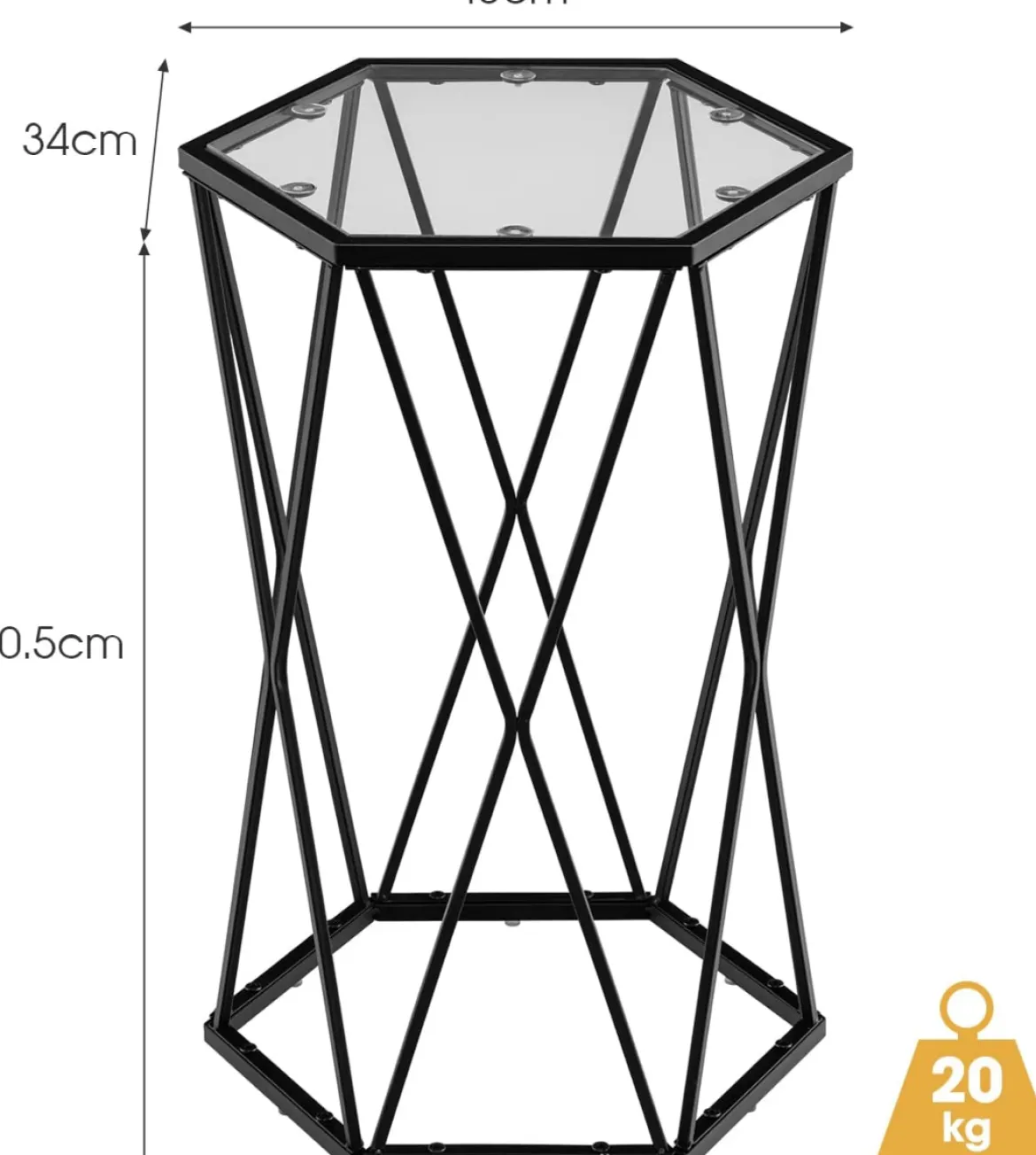 Beistelltisch Sechseckiger Couchtisch mit Metallrahmen & Tischplatte 40 x 34,5 x 60,5 cm Schwarz