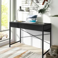 Beistelltisch Sechseckiger Couchtisch mit Metallrahmen & Tischplatte 40 x 34,5 x 60,5 cm Schwarz