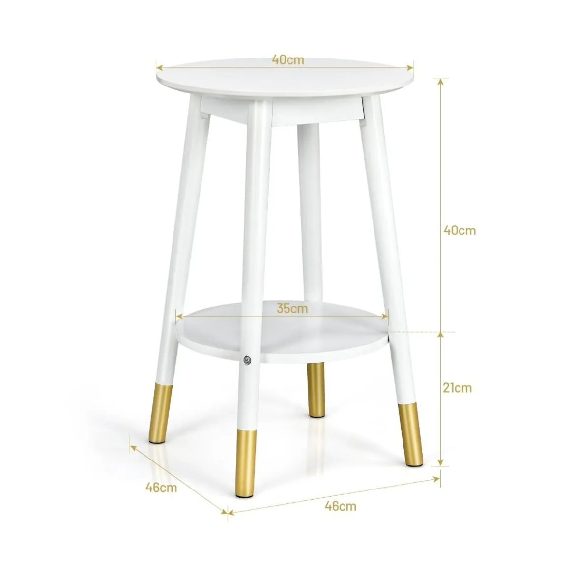 Beistelltisch 2-stufiger Beistelltisch mit Ablagefläche runder Beistelltisch 46 x 46 x 61 cm Weiß