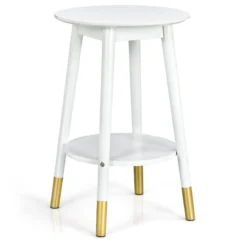Beistelltisch 2-stufiger Beistelltisch mit Ablagefläche runder Beistelltisch 46 x 46 x 61 cm Weiß