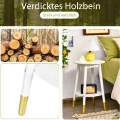 Beistelltisch 2-stufiger Beistelltisch mit Ablagefläche runder Beistelltisch 46 x 46 x 61 cm Weiß