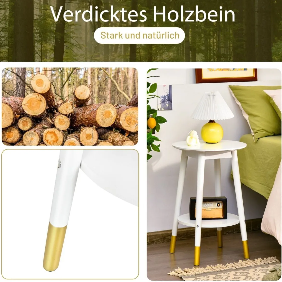 Beistelltisch 2-stufiger Beistelltisch mit Ablagefläche runder Beistelltisch 46 x 46 x 61 cm Weiß
