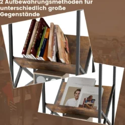 Beistelltisch 3-stufiger mit V-förmigem Zeitschriftenhalter 40 x 30 x 61 cm Rustikales Braun