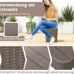 Beistelltisch wetterfest Sitzhocker mit abnehmbarem Deckel und Stauraum 38,5 x 38,5 x 42,5 cm Braun