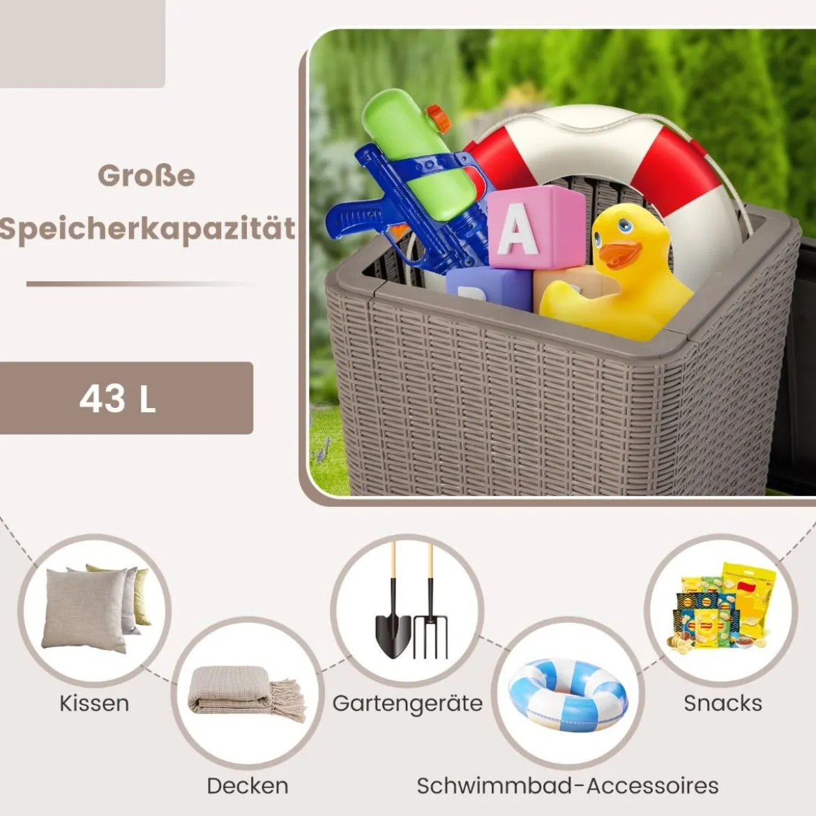 Beistelltisch wetterfest Sitzhocker mit abnehmbarem Deckel und Stauraum 38,5 x 38,5 x 42,5 cm Braun