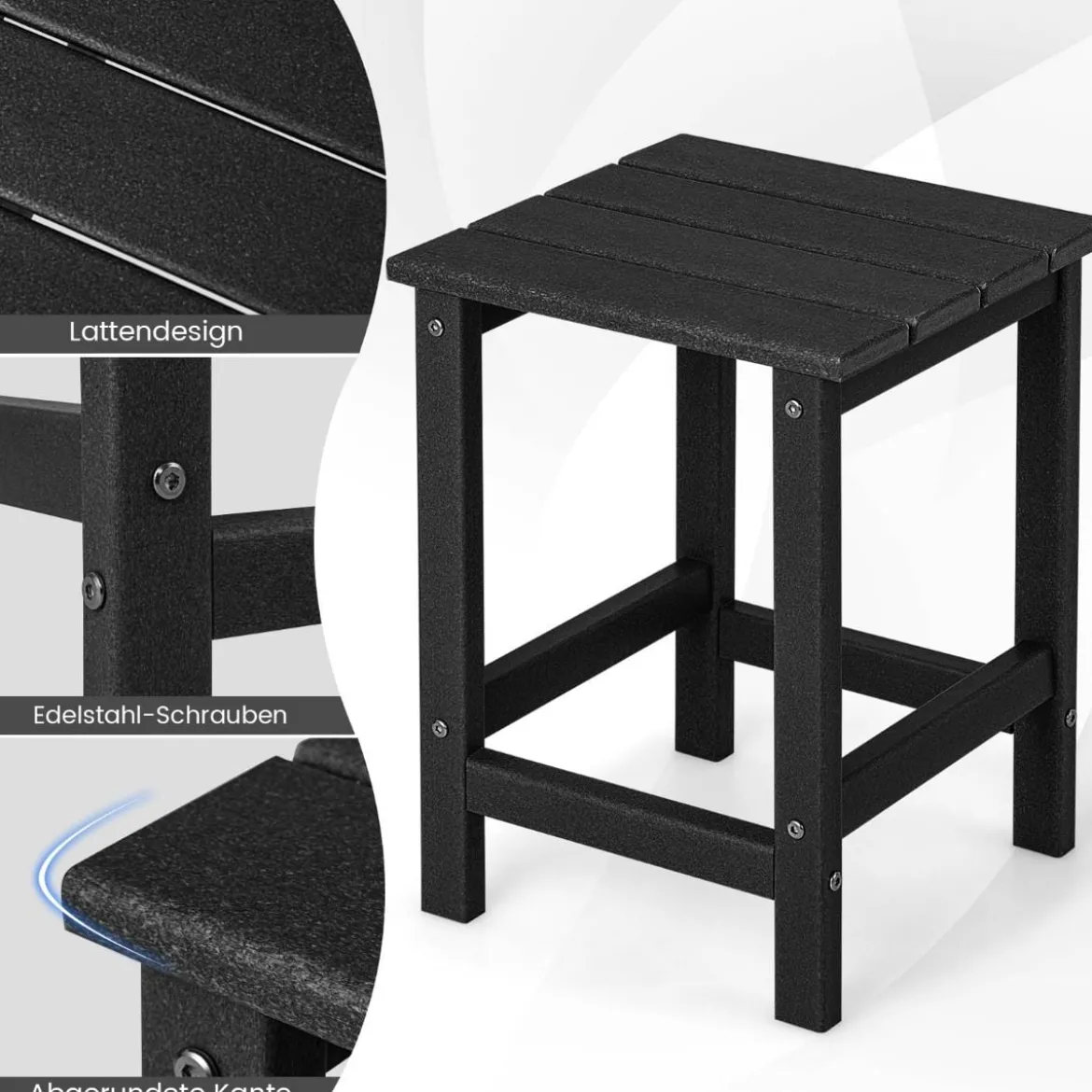 Beistelltisch Witterungsbeständiger HDPE Adirondack Tisch 36 x 36 x 47 cm Schwarz/Braun/Grau/Weiß